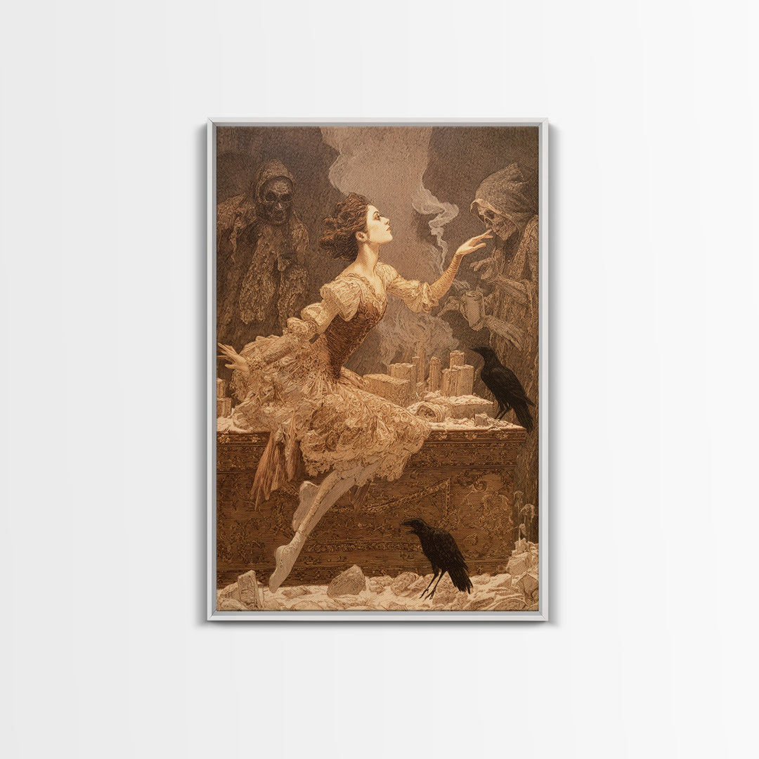 The Haunted Music Box, Symbolist Death Art, Vertical Wall Art, Gothic Horror Wall Art, Framed Canvas Print, Halloween Wall Art