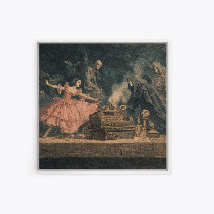 The Haunted Music Box, Symbolist Etching Art, Square Wall Art, Gothic Horror Wall Art, Framed Canvas Print, Halloween Wall Art