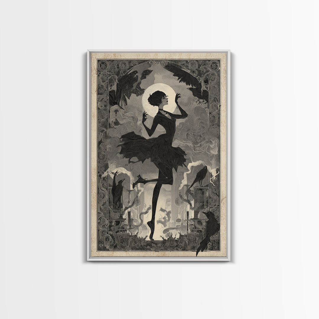 The Haunted Music Box, Decadent Line Art, Vertical Wall Art, Dark Halloween Decor, Canvas Print, Halloween Wall Art