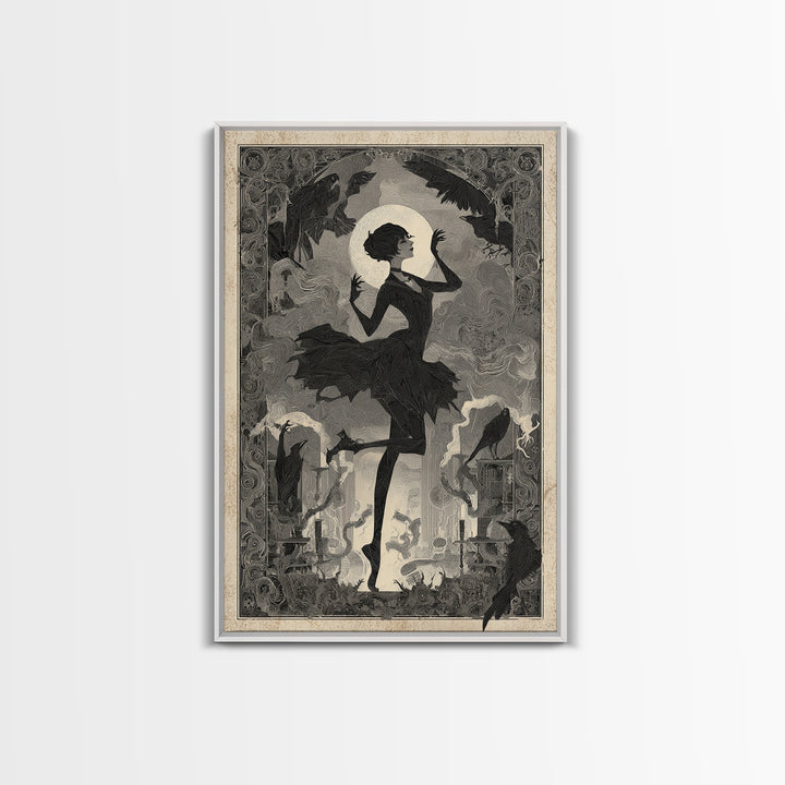 The Haunted Music Box, Decadent Line Art, Vertical Wall Art, Dark Halloween Decor, Canvas Print, Halloween Wall Art