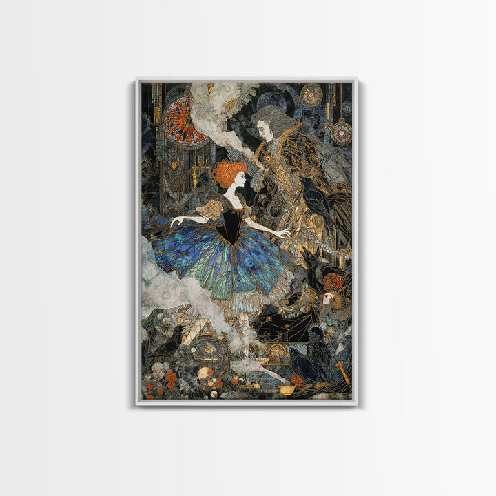 The Haunted Music Box, Stained Glass Gothic Art, Vertical Wall Art, Dark Fantasy Wall Art, Framed Canvas Print, Halloween Wall Art