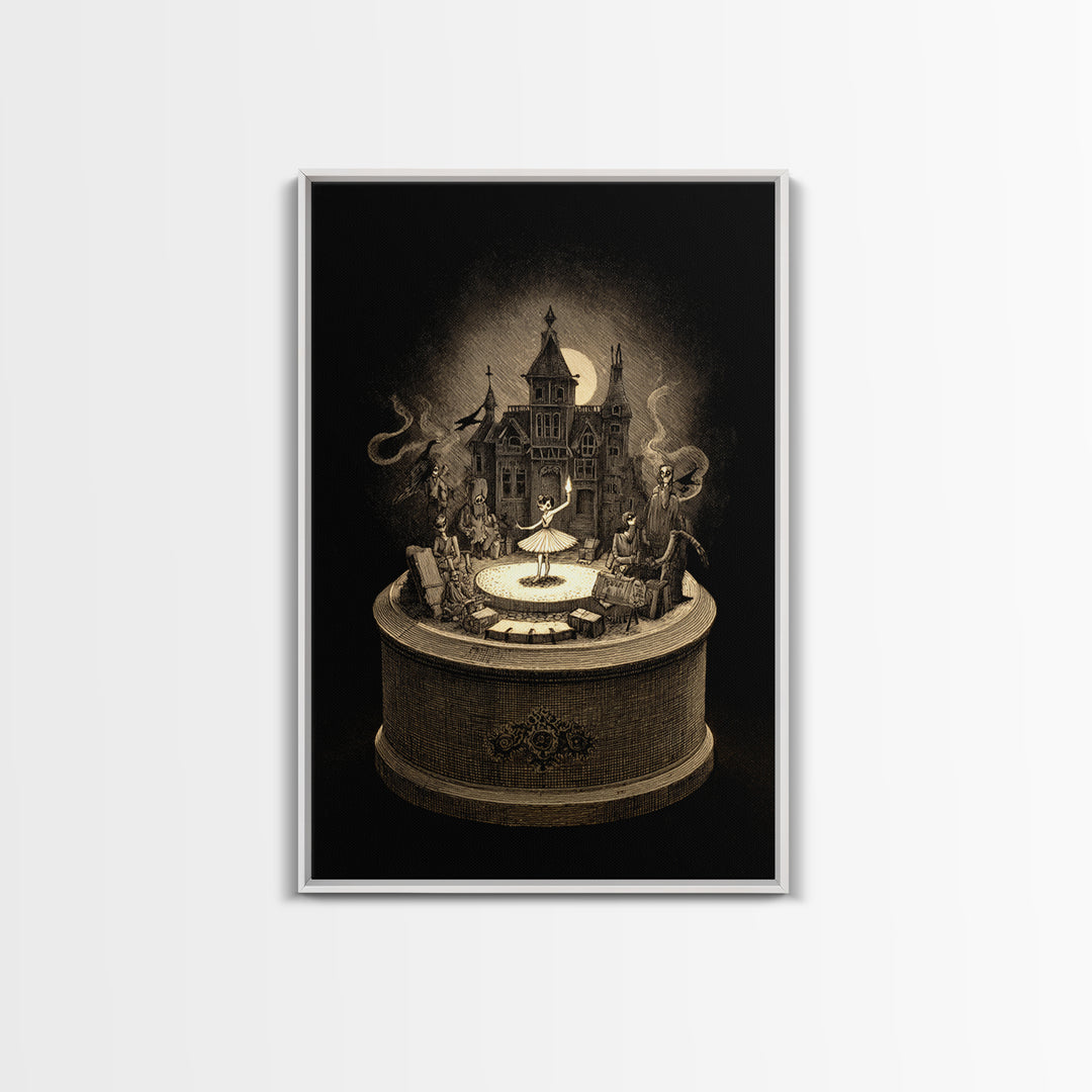 The Haunted Music Box, Victorian Macabre Art, Vertical Wall Art, Macabre Wall Art, Framed Canvas Print, Halloween Wall Art