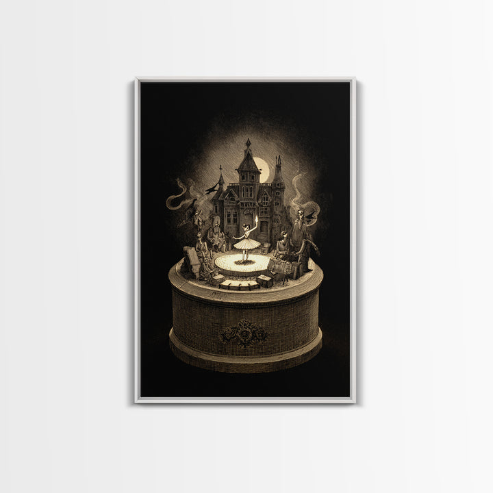 The Haunted Music Box, Victorian Macabre Art, Vertical Wall Art, Macabre Wall Art, Framed Canvas Print, Halloween Wall Art