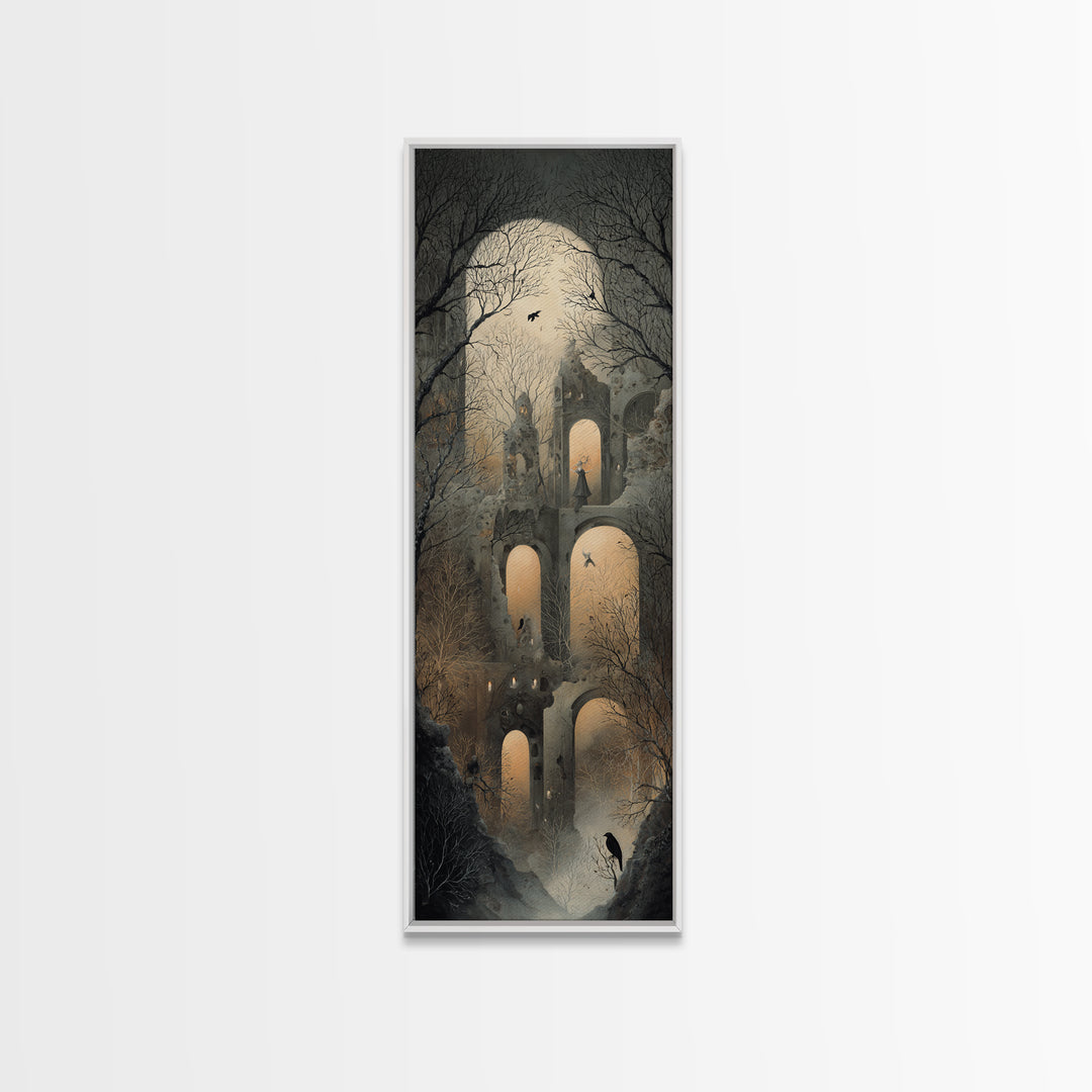 The Haunted Music Box, Surreal Apocalyptic Art, Tall Narrow Wall Art, Macabre Wall Art, Framed Canvas Print, Halloween Wall Art
