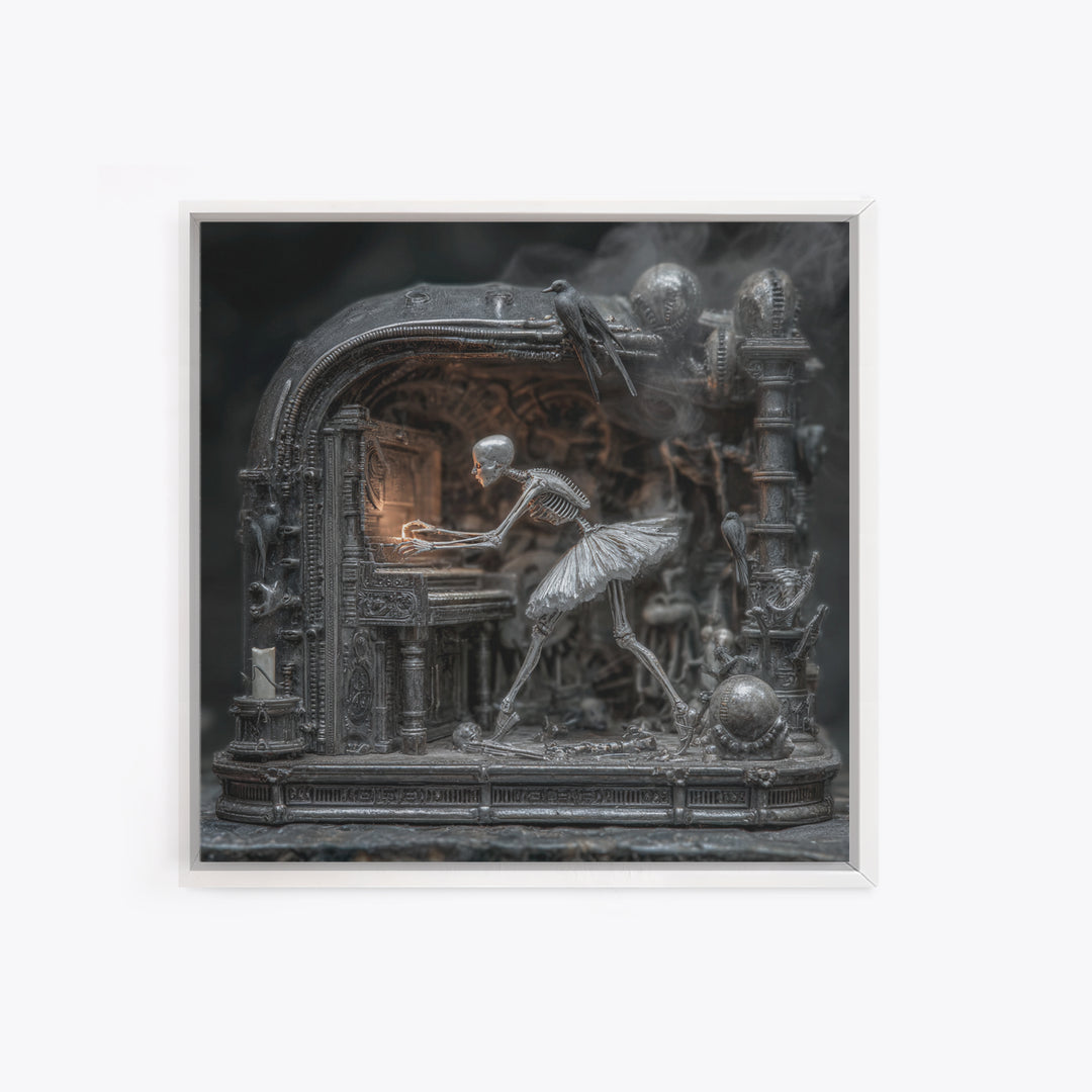 The Haunted Music Box, Biomechanical Horror Art, Square Wall Art, Dark Fantasy Wall Art, Framed Canvas Print, Halloween Wall Art