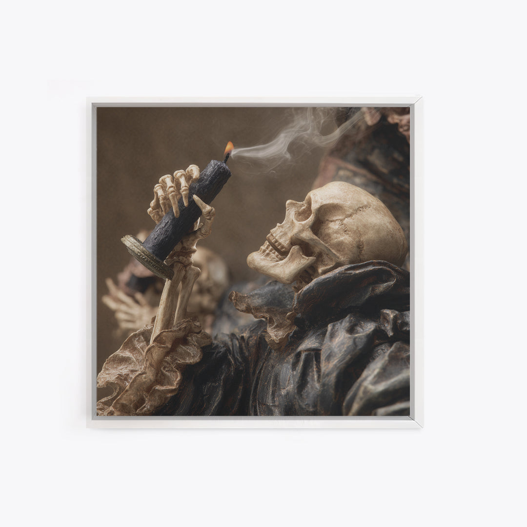 The Skeletal Hand Candleholder, Danse Macabre Art, Square Wall Art, Dark Halloween Decor, Canvas Print, Horror Wall Art