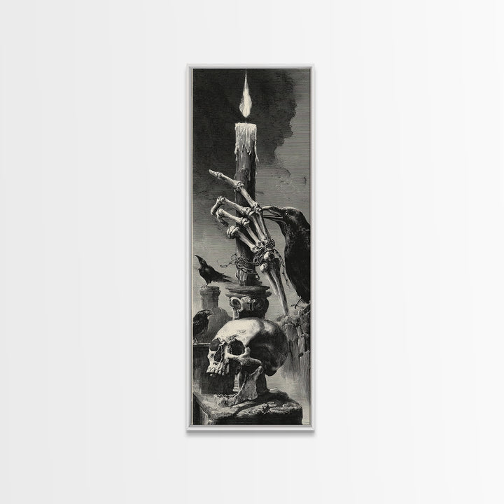 The Skeletal Hand Candleholder, Architectural Etching Art, Tall Narrow Wall Art, Dark Fantasy Wall Art, Canvas Print