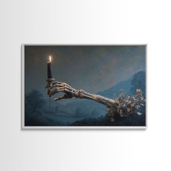 The Skeletal Hand Candleholder, Romantic Gothic Landscape, Landscape Wall Art, Dark Fantasy Wall Art, Canvas Print