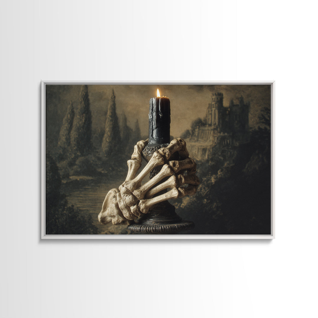 The Skeletal Hand Candleholder, Symbolist Gothic Landscape, Landscape Wall Art, Gothic Horror Wall Art, Framed Canvas Print