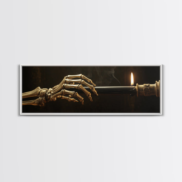 The Skeletal Hand Candleholder, Ornate Symbolist Art, Extra Wide Wall Art, Dark Halloween Decor, Canvas Print, Halloween Wall Art