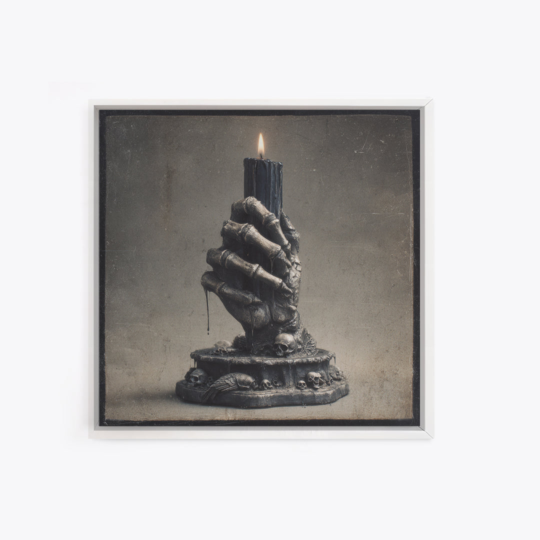 The Skeletal Hand Candleholder, Dark Symbolist Art, Square Wall Art, Macabre Wall Art, Canvas Print, Halloween Wall Art