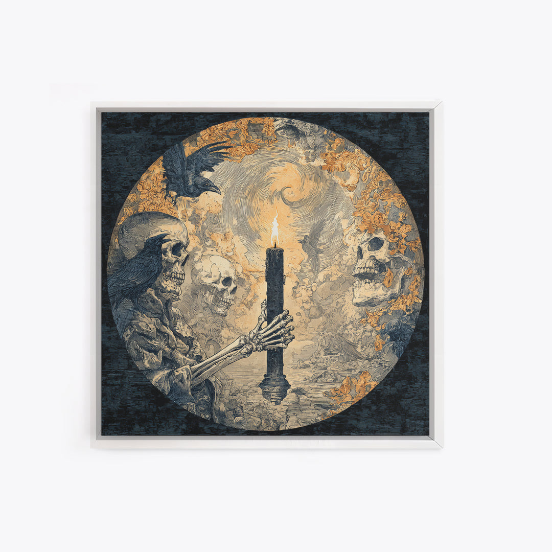 The Skeletal Hand Candleholder, Symbolist Etching Art, Square Wall Art, Gothic Horror Wall Art, Canvas Print, Halloween Wall Art