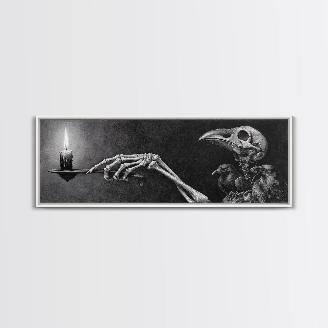 The Skeletal Hand Candleholder, Expressionist Nightmare Art, Extra Wide Wall Art, Dark Halloween Decor, Canvas Print, Halloween Wall Art