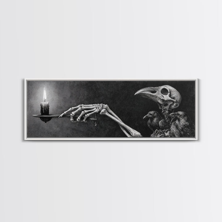 The Skeletal Hand Candleholder, Expressionist Nightmare Art, Extra Wide Wall Art, Dark Halloween Decor, Canvas Print, Halloween Wall Art