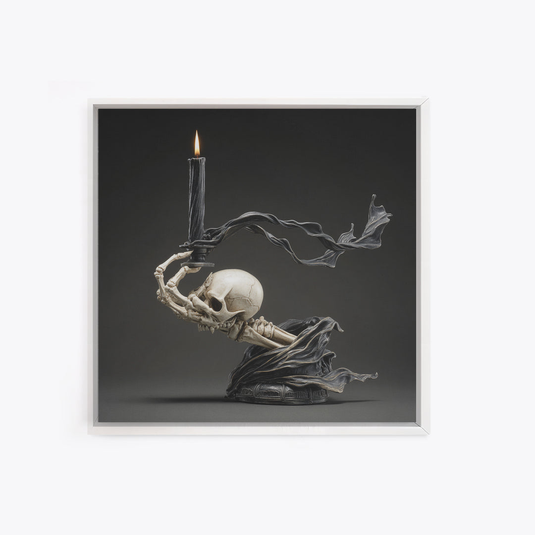 The Skeletal Hand Candleholder, Biomechanical Horror Art, Square Wall Art, Dark Halloween Decor, Canvas Print, Halloween Wall Art