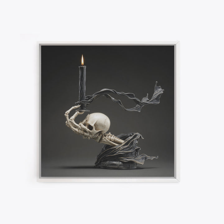 The Skeletal Hand Candleholder, Biomechanical Horror Art, Square Wall Art, Dark Halloween Decor, Canvas Print, Halloween Wall Art