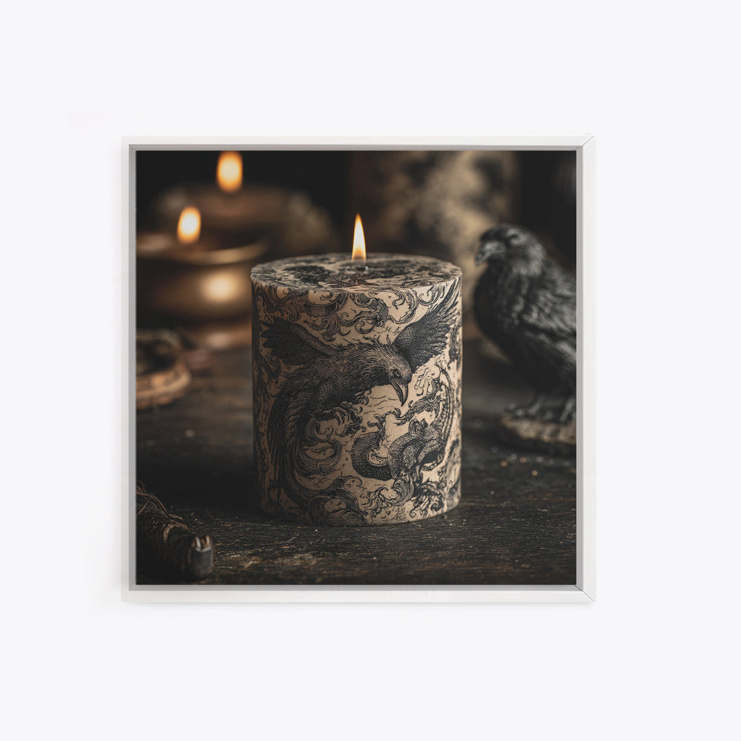 The Black Wax Candle, Renaissance Engraving Art, Square Wall Art, Gothic Horror Wall Art, Framed Canvas Print, Halloween Wall Art