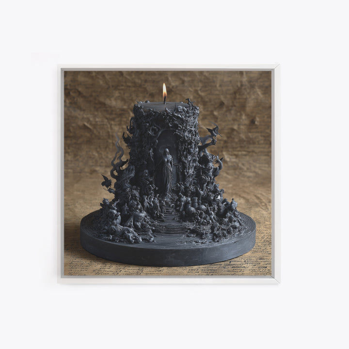 The Black Wax Candle, Baroque Witchcraft Art, Square Wall Art, Dark Fantasy Wall Art, Framed Canvas Print, Halloween Wall Art