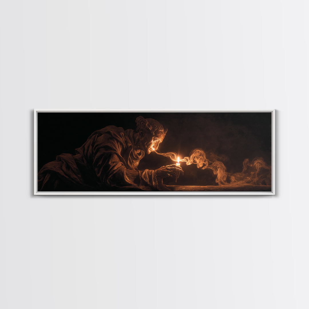 The Black Wax Candle, Visionary Gothic Art, Extra Wide Wall Art, Dark Halloween Decor, Framed Canvas Print, Halloween Wall Art