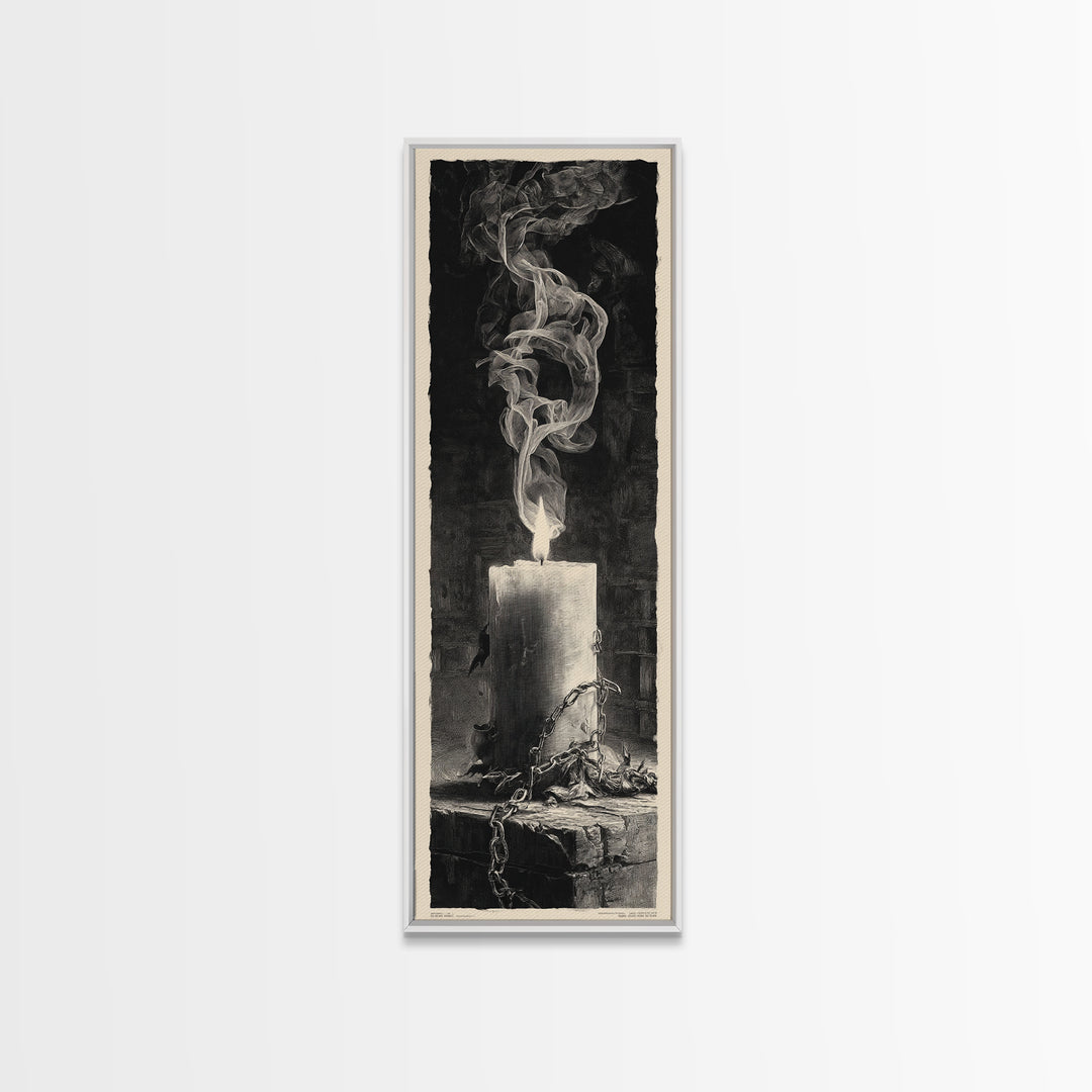 The Black Wax Candle, Architectural Etching Art, Tall Narrow Wall Art, Macabre Wall Art, Framed Canvas Print