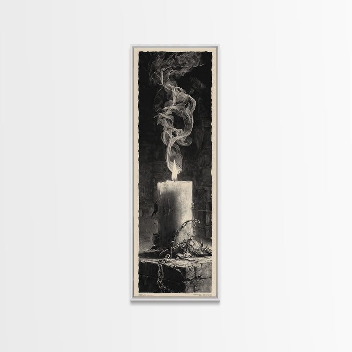 The Black Wax Candle, Architectural Etching Art, Tall Narrow Wall Art, Macabre Wall Art, Framed Canvas Print