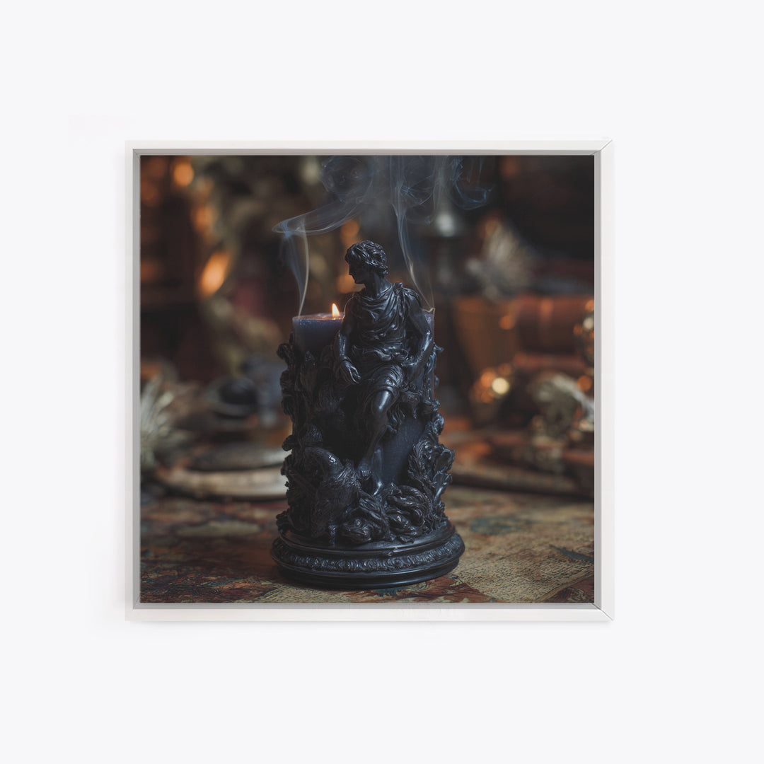 The Black Wax Candle, Ornate Symbolist Art, Square Wall Art, Dark Fantasy Wall Art, Framed Canvas Print, Halloween Wall Art