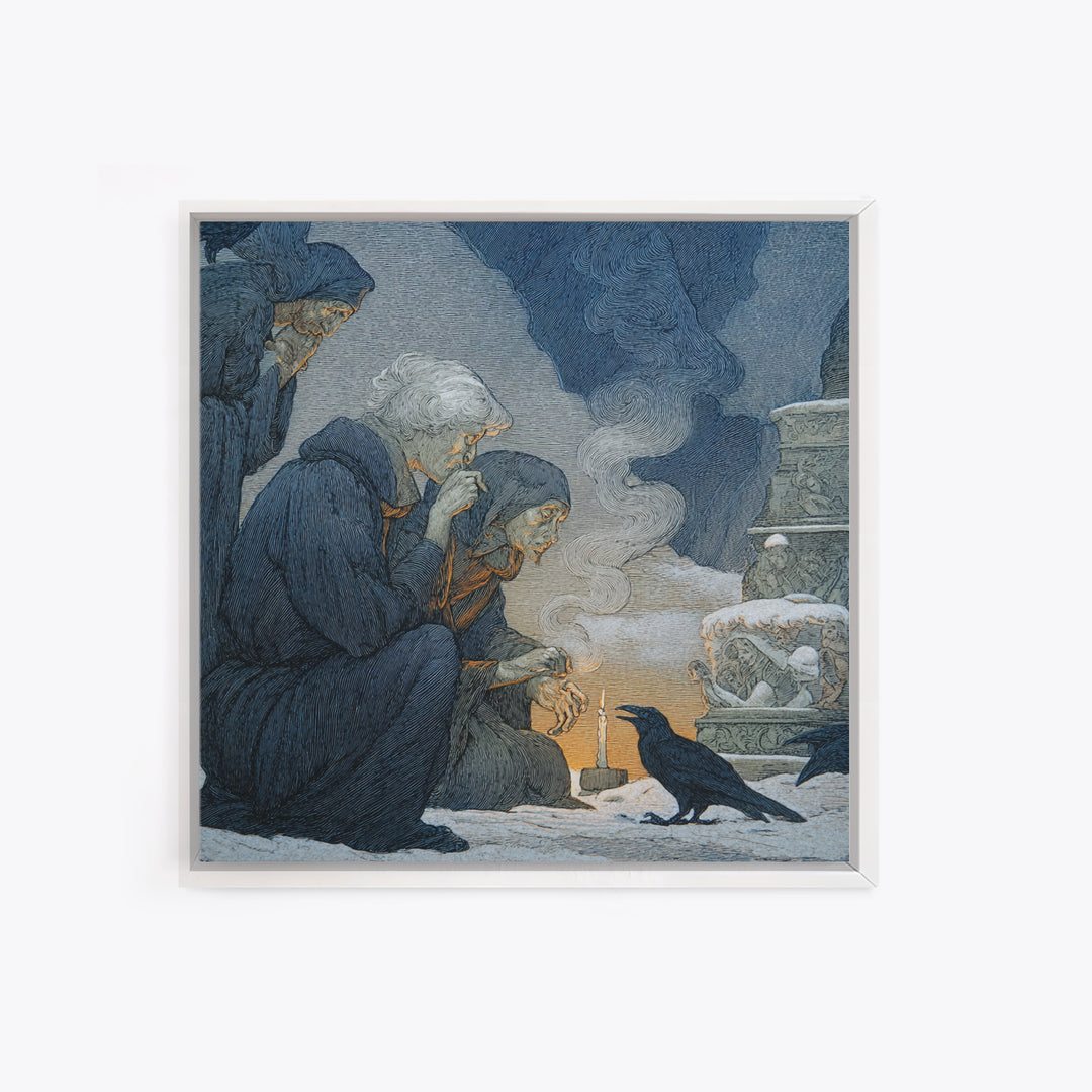 The Black Wax Candle, Symbolist Death Art, Square Wall Art, Dark Halloween Decor, Canvas Print, Halloween Wall Art