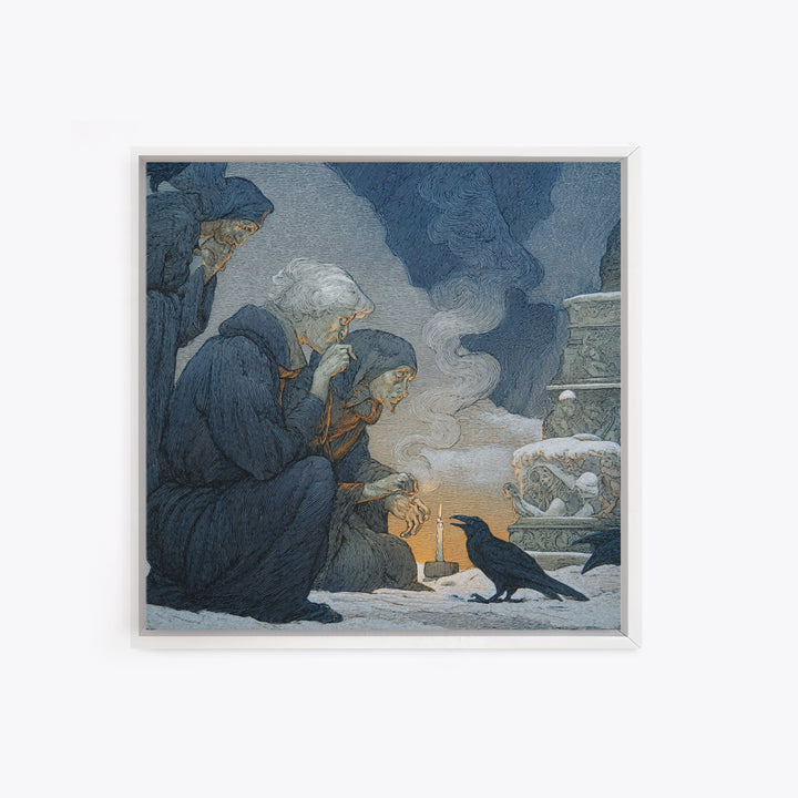 The Black Wax Candle, Symbolist Death Art, Square Wall Art, Dark Halloween Decor, Canvas Print, Halloween Wall Art