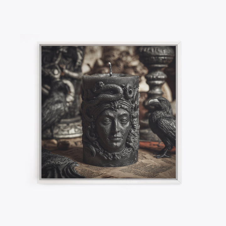 The Black Wax Candle, Dark Symbolist Art, Square Wall Art, Gothic Horror Wall Art, Canvas Print, Halloween Wall Art