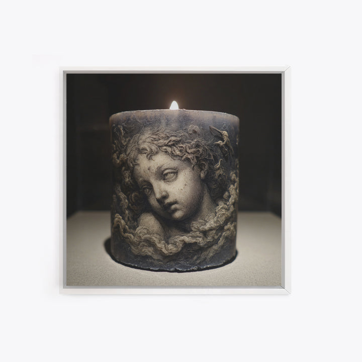 The Black Wax Candle, Symbolist Etching Art, Square Wall Art, Macabre Wall Art, Framed Canvas Print, Halloween Wall Art