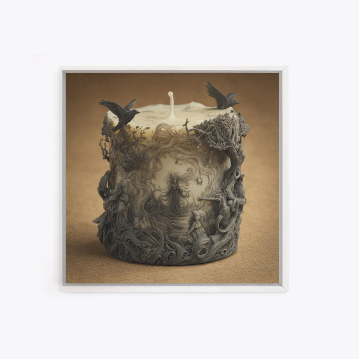 The Black Wax Candle, Gothic Storybook Art, Square Wall Art, Gothic Horror Wall Art, Framed Canvas Print, Halloween Wall Art