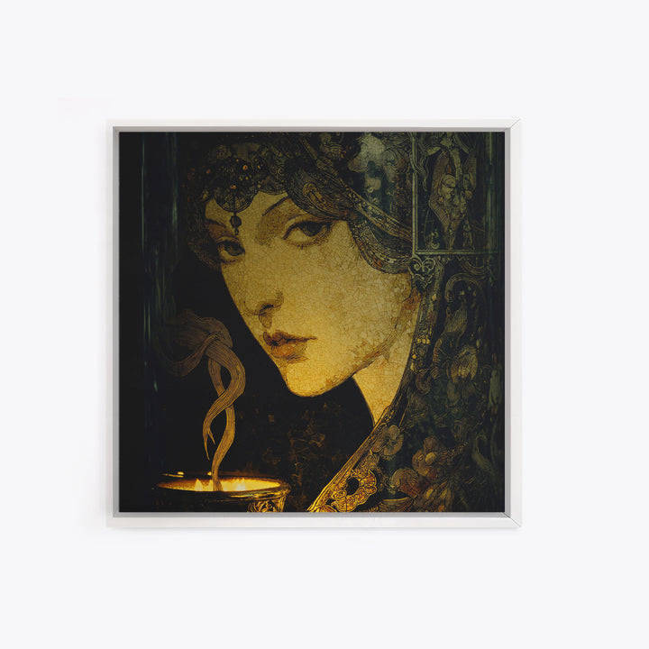 The Black Wax Candle, Stained Glass Gothic Art, Square Wall Art, Dark Fantasy Wall Art, Canvas Print, Halloween Wall Art