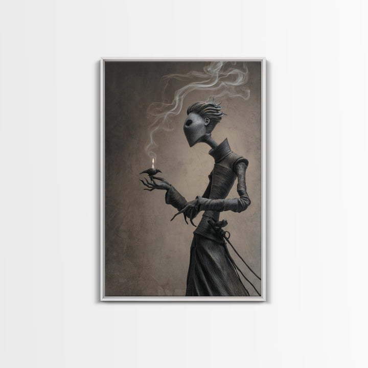 The Black Wax Candle, Victorian Macabre Art, Vertical Wall Art, Dark Halloween Decor, Framed Canvas Print, Halloween Wall Art