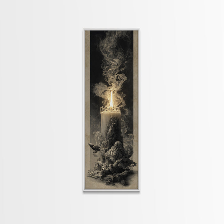 The Black Wax Candle, Surreal Apocalyptic Art, Tall Narrow Wall Art, Gothic Horror Wall Art, Canvas Print, Halloween Wall Art