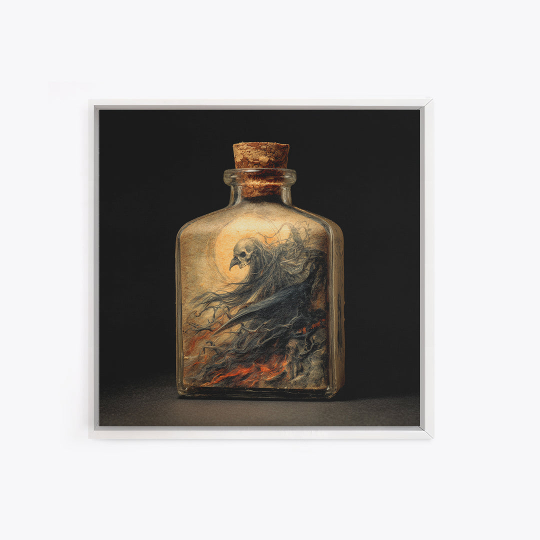 The Bottled Ghost, Dark Renaissance Art, Square Wall Art, Dark Fantasy Wall Art, Framed Canvas Print, Halloween Wall Art