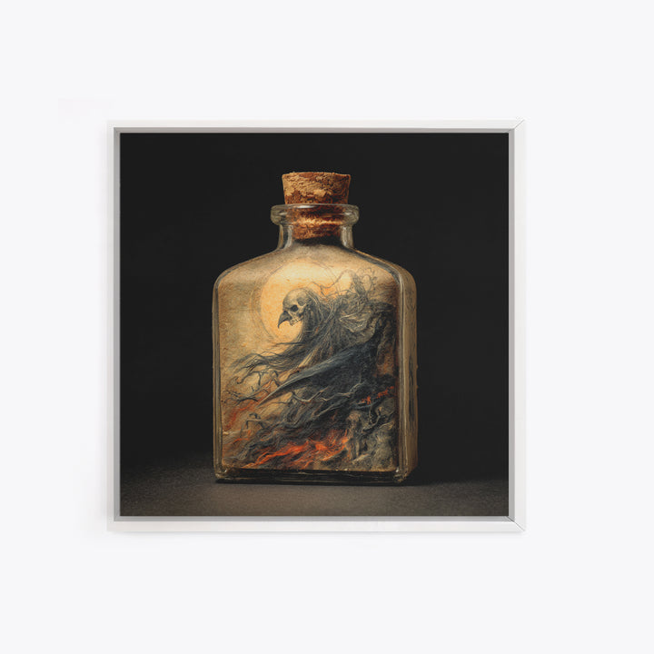 The Bottled Ghost, Dark Renaissance Art, Square Wall Art, Dark Fantasy Wall Art, Framed Canvas Print, Halloween Wall Art