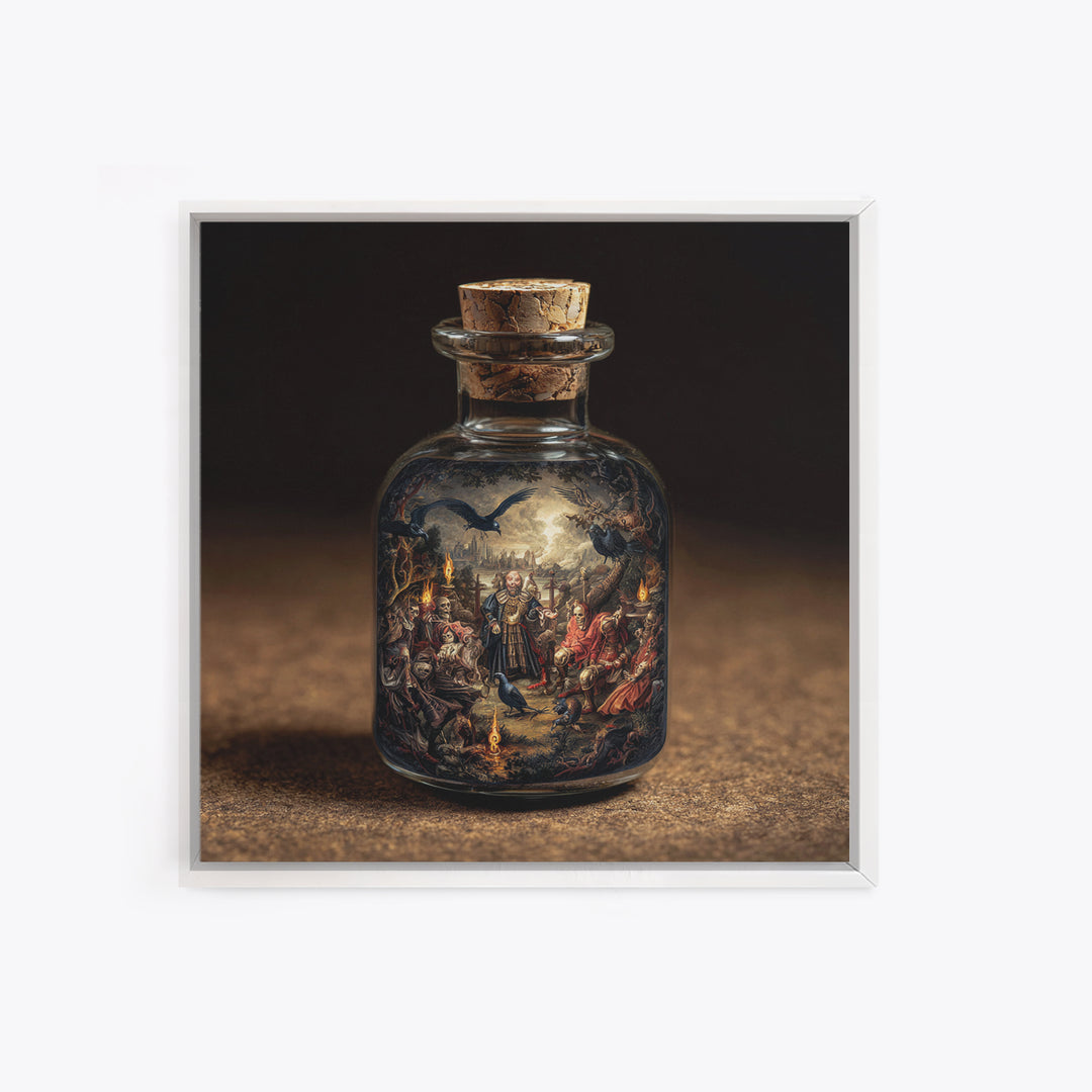 The Bottled Ghost, Danse Macabre Art, Square Wall Art, Gothic Horror Wall Art, Canvas Print, Halloween Wall Art