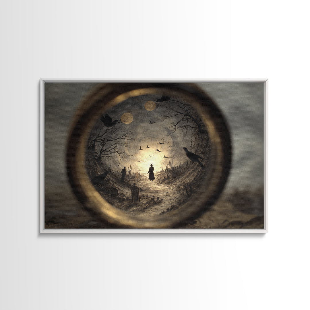 The Bottled Ghost, Romantic Gothic Landscape, Landscape Wall Art, Dark Halloween Decor, Framed Canvas Print, Halloween Wall Art