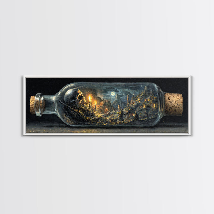 The Bottled Ghost, Apocalyptic Romantic Art, Extra Wide Wall Art, Dark Fantasy Wall Art, Canvas Print, Halloween Wall Art
