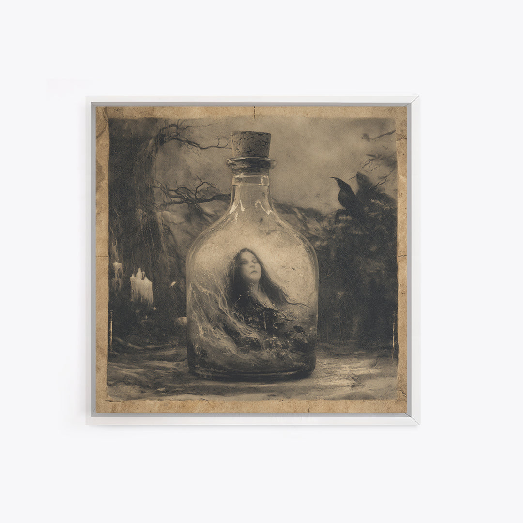 The Bottled Ghost, Symbolist Dream Art, Square Wall Art, Macabre Wall Art, Canvas Print, Halloween Wall Art, Dark Fantasy Art