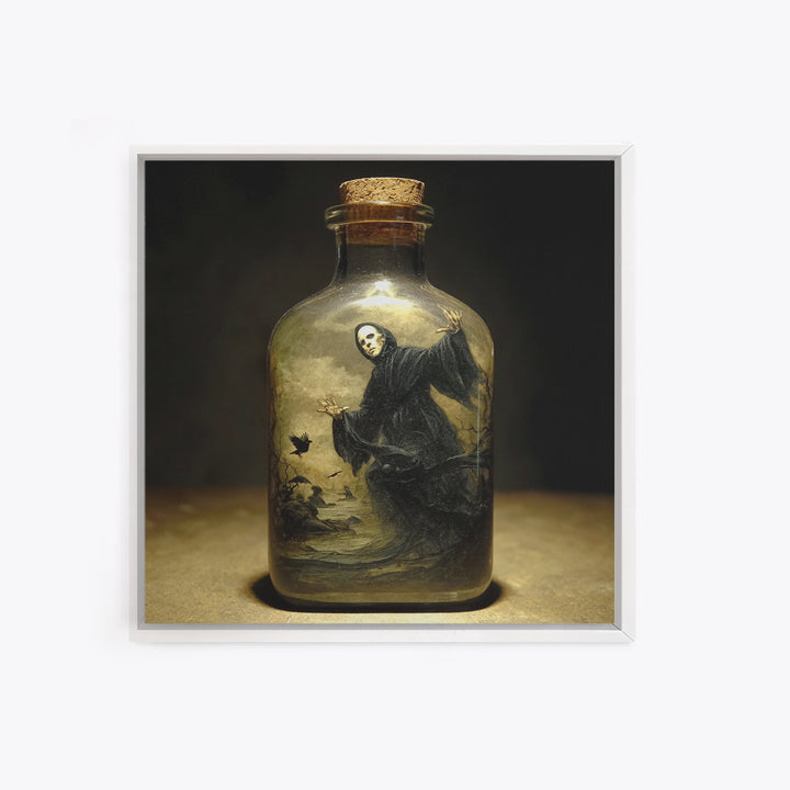 The Bottled Ghost, Symbolist Gothic Landscape, Square Wall Art, Dark Halloween Decor, Canvas Print, Halloween Wall Art, Horror Wall Art