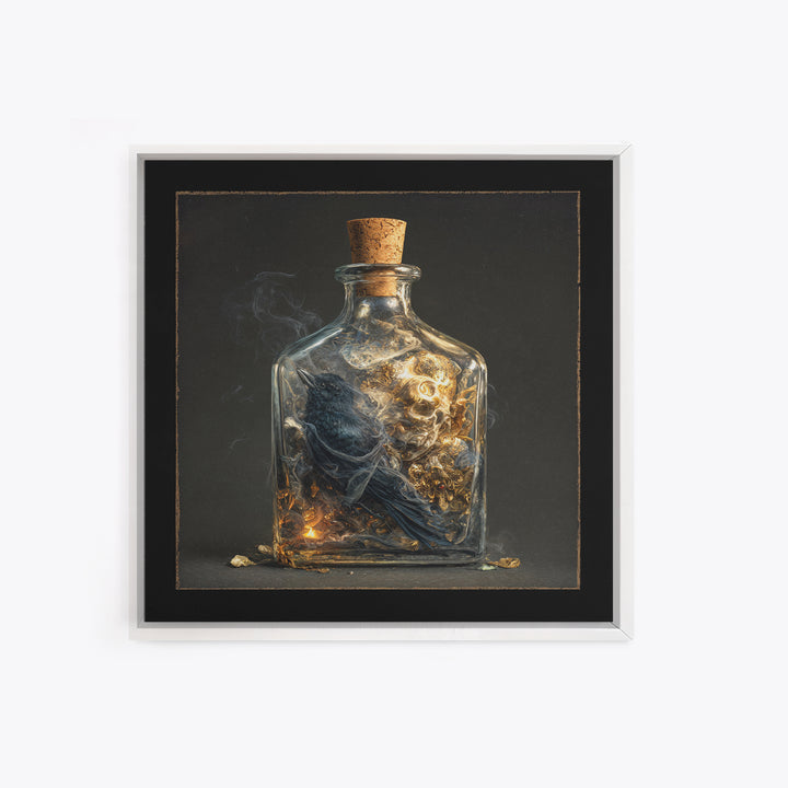 The Bottled Ghost, Ornate Symbolist Art, Square Wall Art, Dark Halloween Decor, Framed Canvas Print, Halloween Wall Art