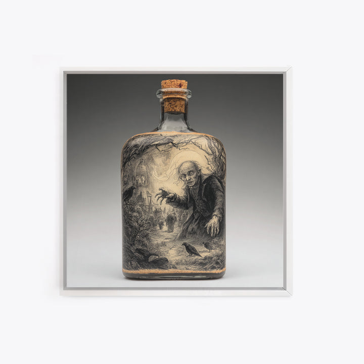 The Bottled Ghost, Expressionist Nightmare Art, Square Wall Art, Dark Fantasy Wall Art, Framed Canvas Print, Halloween Wall Art