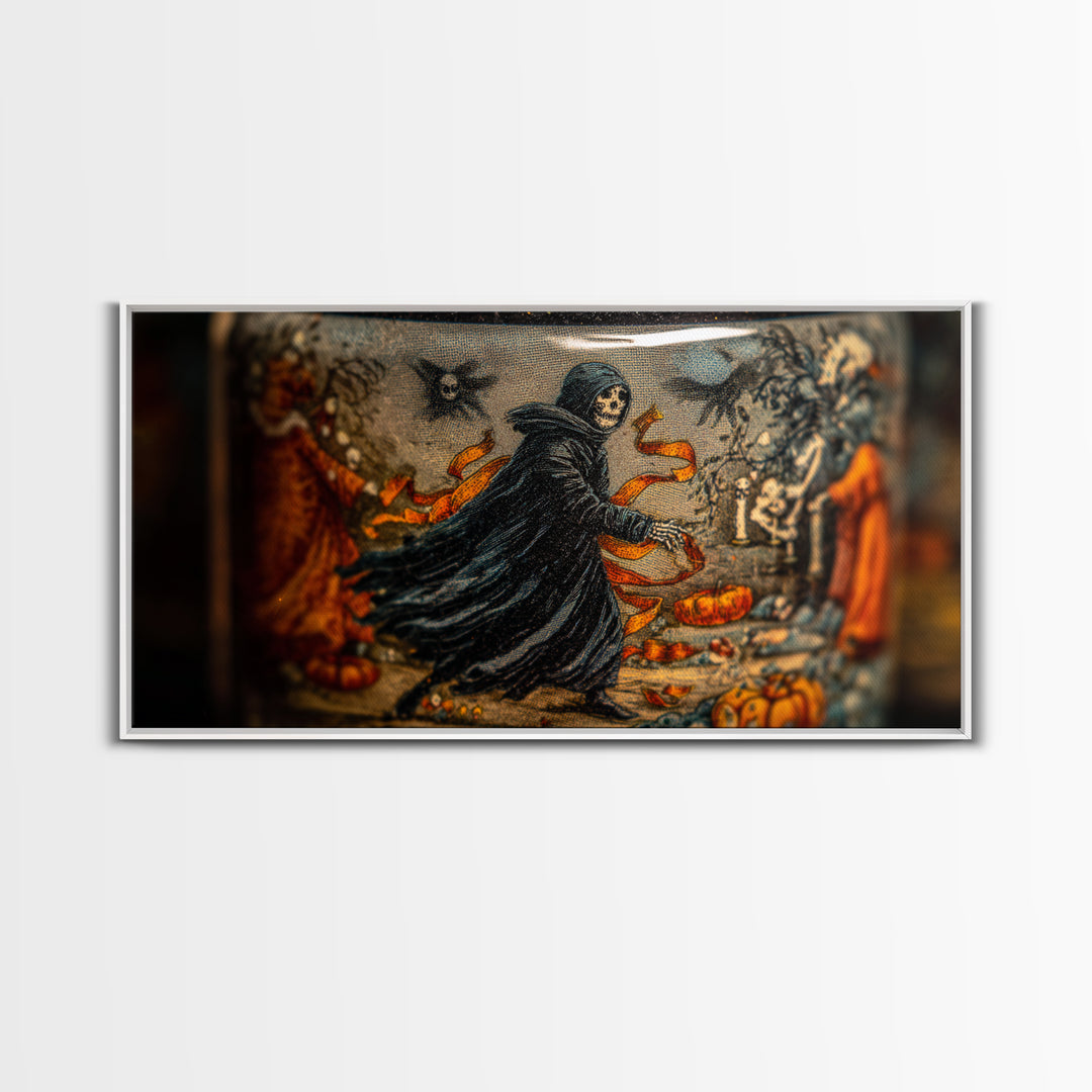 The Bottled Ghost, Grotesque Carnival Art, Wide Panoramic Art, Gothic Horror Wall Art, Framed Canvas Print, Halloween Wall Art