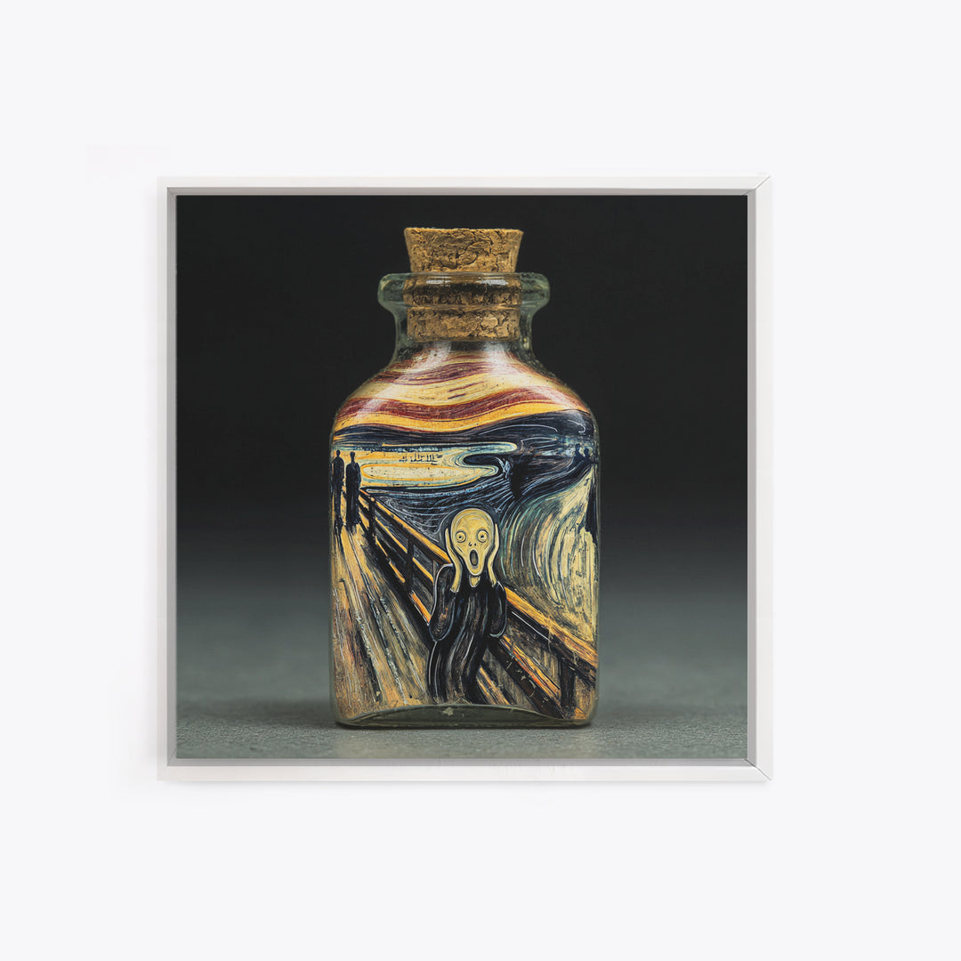 The Bottled Ghost, Expressionist Gothic Art, Square Wall Art, Gothic Horror Wall Art, Framed Canvas Print, Halloween Wall Art