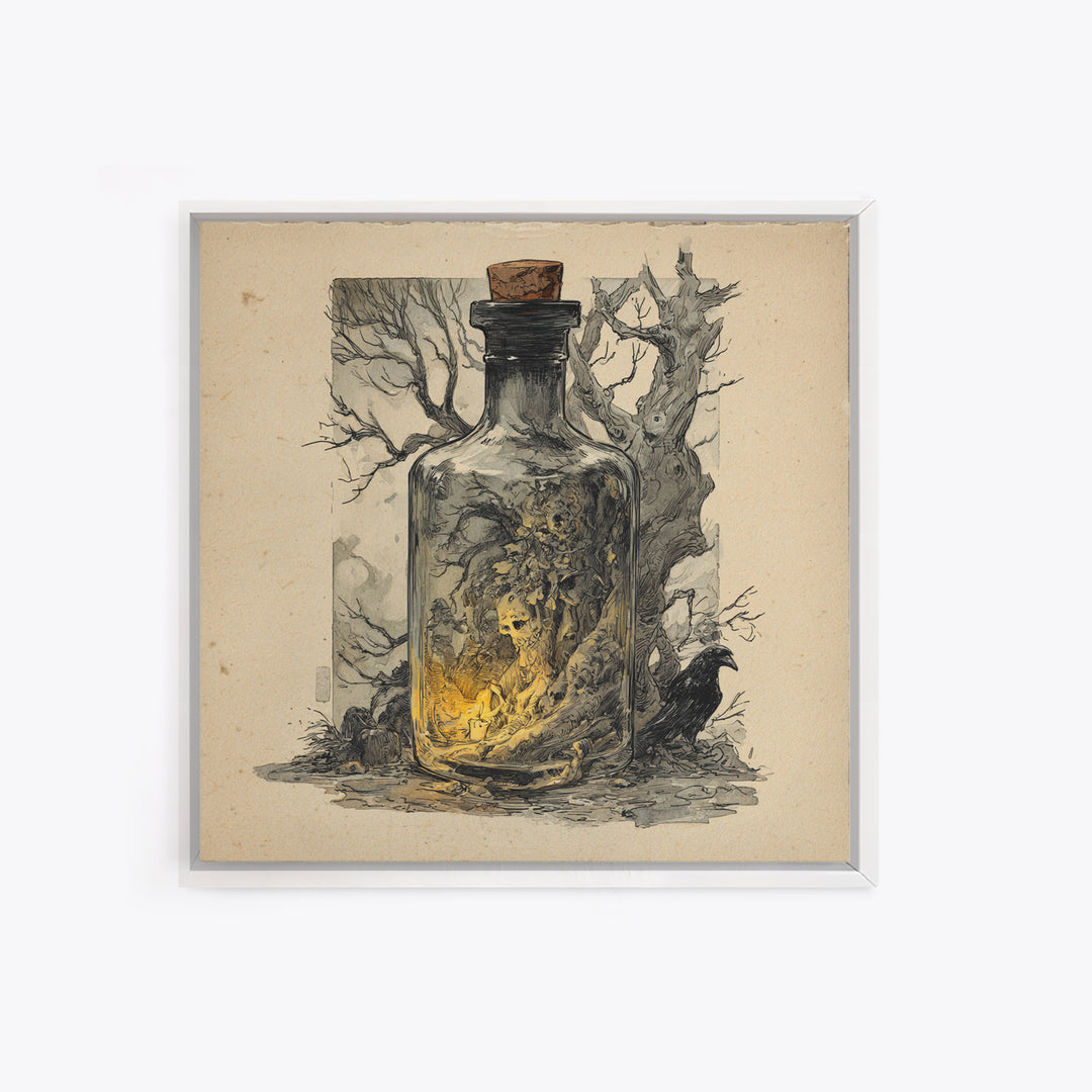 The Bottled Ghost, Gothic Storybook Art, Square Wall Art, Gothic Horror Wall Art, Canvas Print, Halloween Wall Art, Spooky Wall Decor