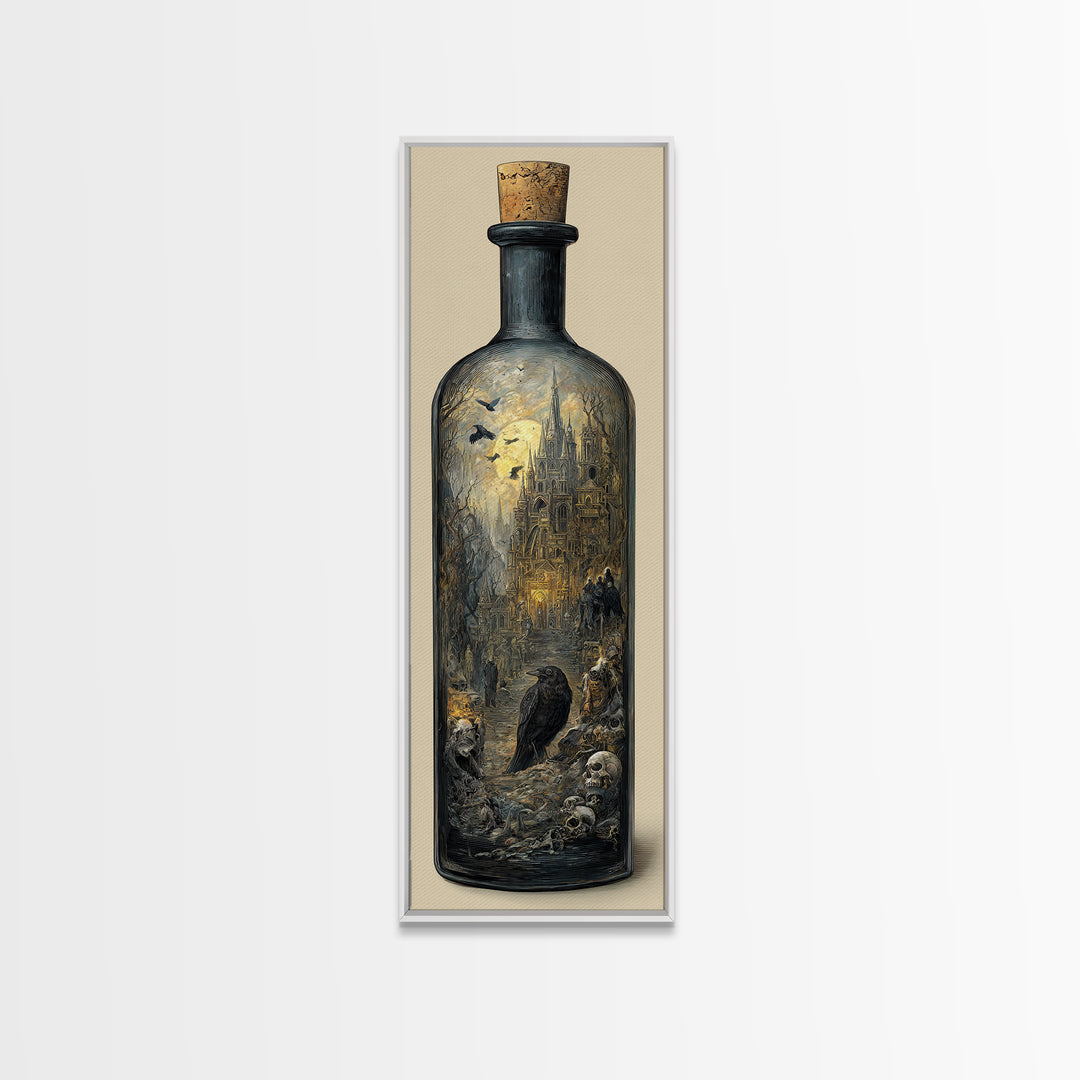 The Bottled Ghost, Surreal Apocalyptic Art, Tall Narrow Wall Art, Gothic Horror Wall Art, Framed Canvas Print, Halloween Wall Art