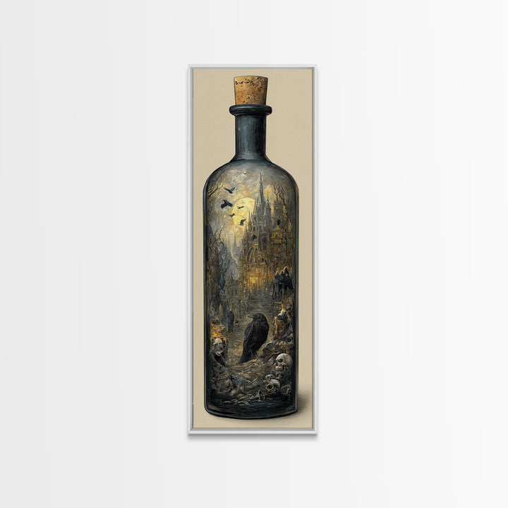 The Bottled Ghost, Surreal Apocalyptic Art, Tall Narrow Wall Art, Gothic Horror Wall Art, Framed Canvas Print, Halloween Wall Art