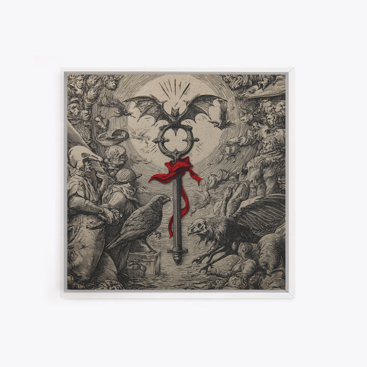 The Coffin Key, Renaissance Engraving Art, Square Wall Art, Dark Halloween Decor, Canvas Print, Halloween Wall Art, Spooky Wall Decor