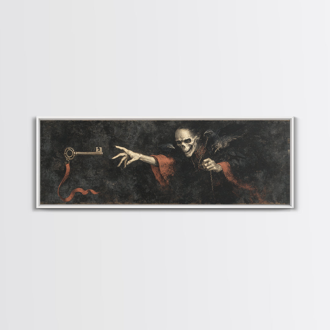 The Coffin Key, Dark Romantic Horror Art, Extra Wide Wall Art, Gothic Horror Wall Art, Framed Canvas Print, Halloween Wall Art